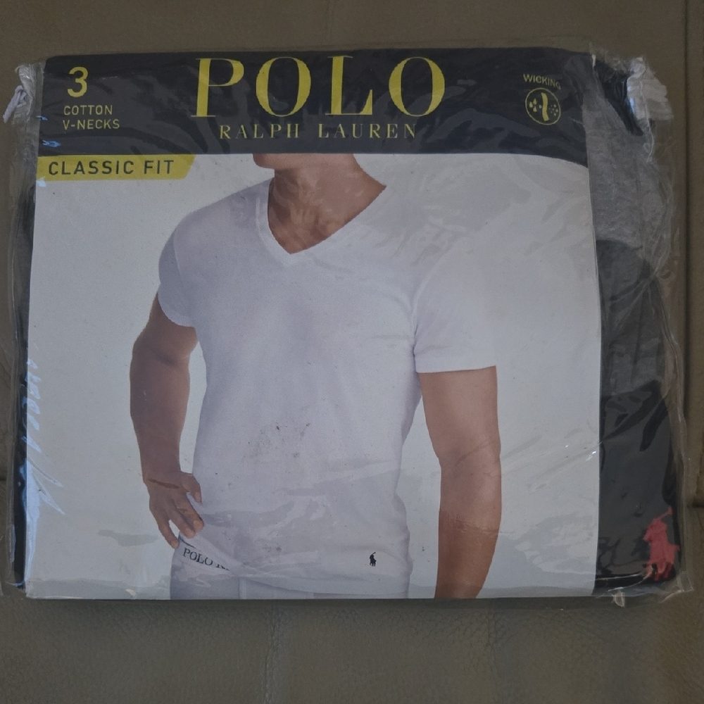 3 Pack Polo by Ralph Lauren Men's Classic Fit Black V-Neck Tee